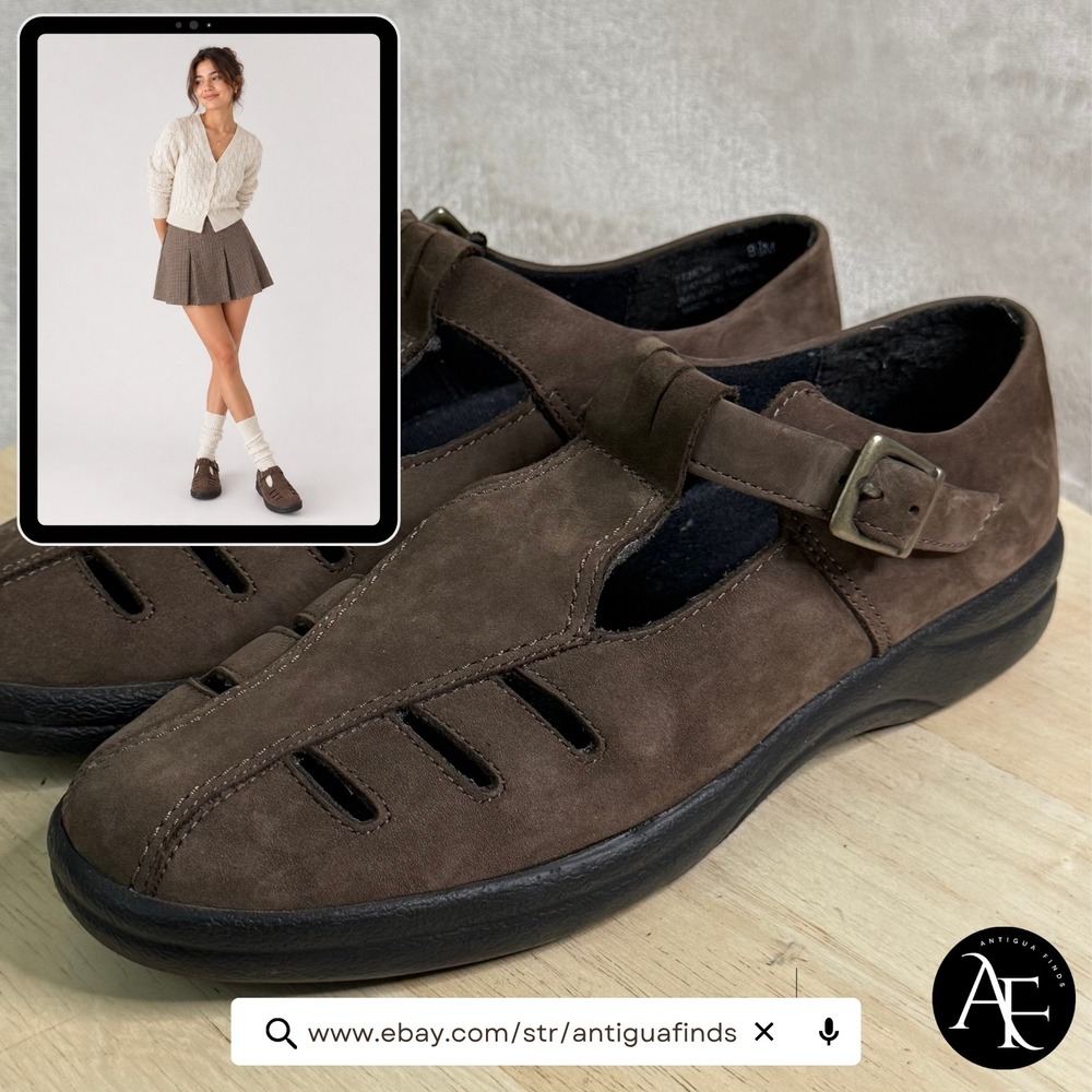 Naturalizer Womens Brown Leather T-Strap‎ Mary Jane Flats Shoes 8.5M 772F34